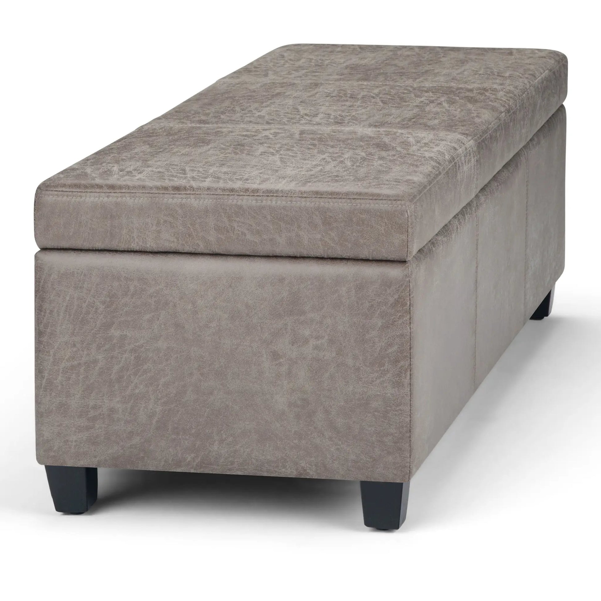 Avalon Multifunctional Storage Ottoman Bench, taupe faux suede, black legs on Tampa Home & Garden Store