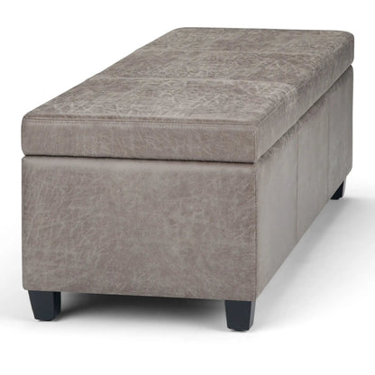 Avalon Multifunctional Storage Ottoman Bench, taupe faux suede, black legs on Tampa Home & Garden Store