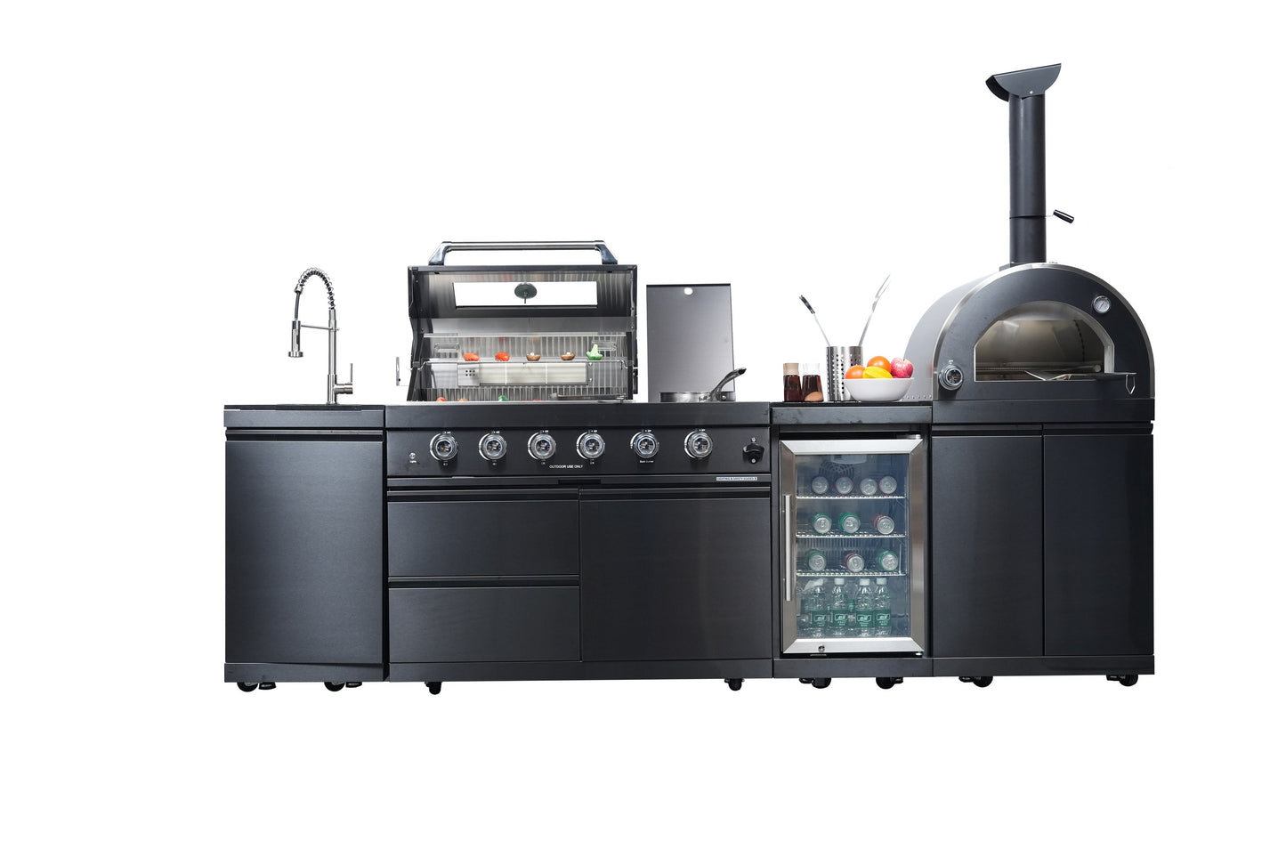Black Double Steel Gas Grill And Pizza Oven