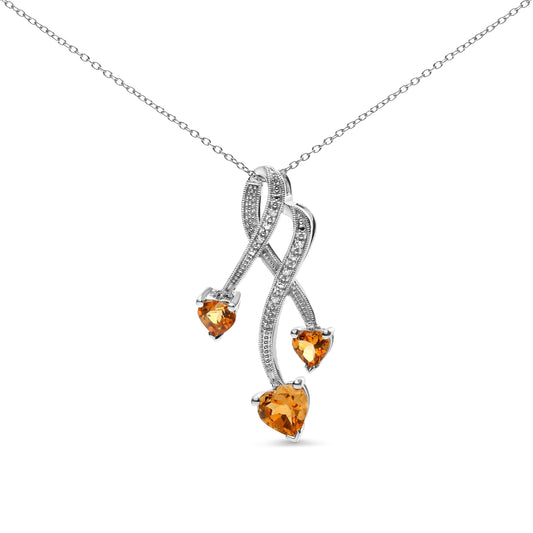 Sterling silver 3-stone heart citrine pendant with diamond accents on spiral drop necklace on Tampa Home & Garden Store
