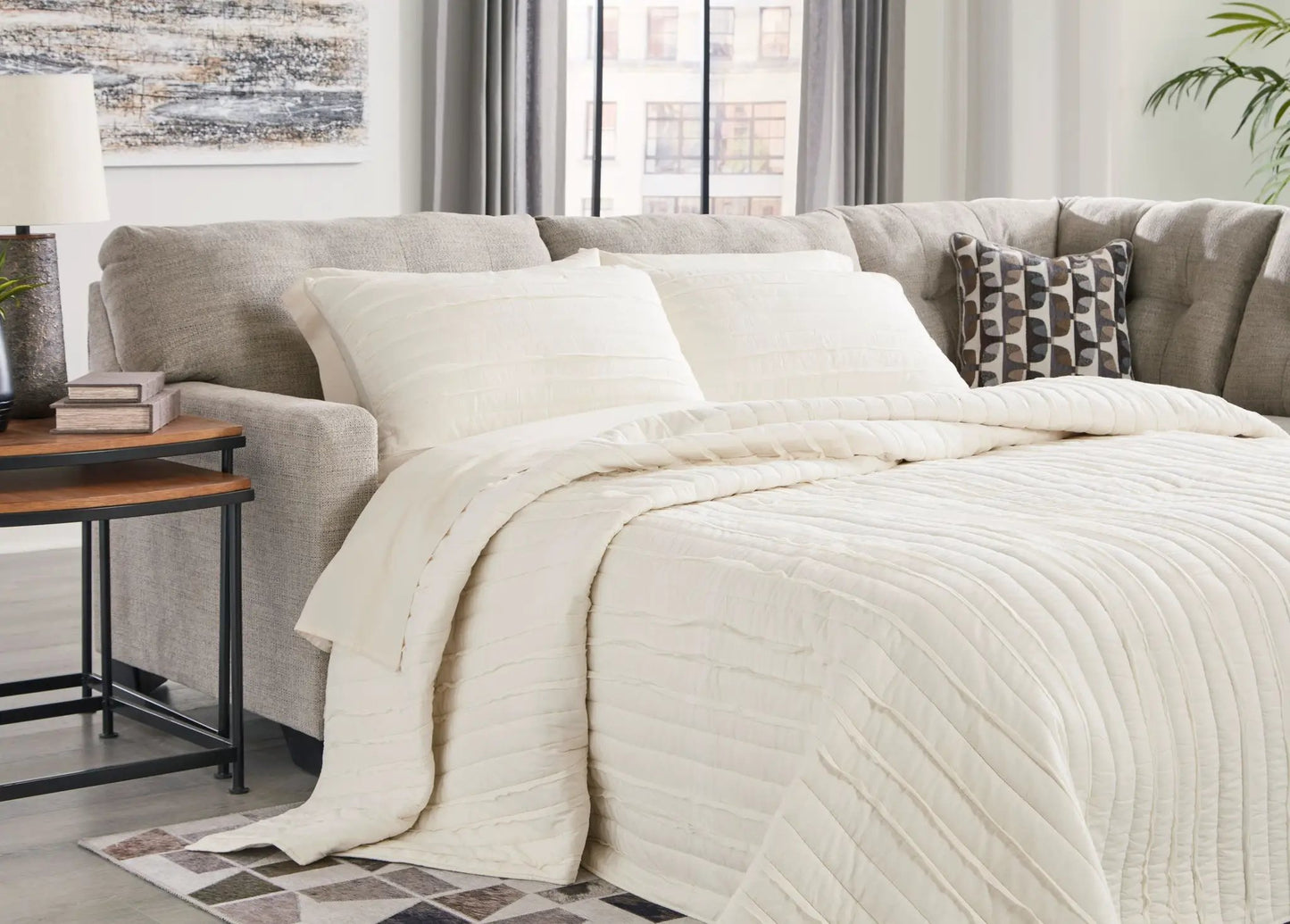 Mahoney stationary sectional beige fabric with tufted cushions by Unique Piece Furniture on Tampa Home & Garden Store