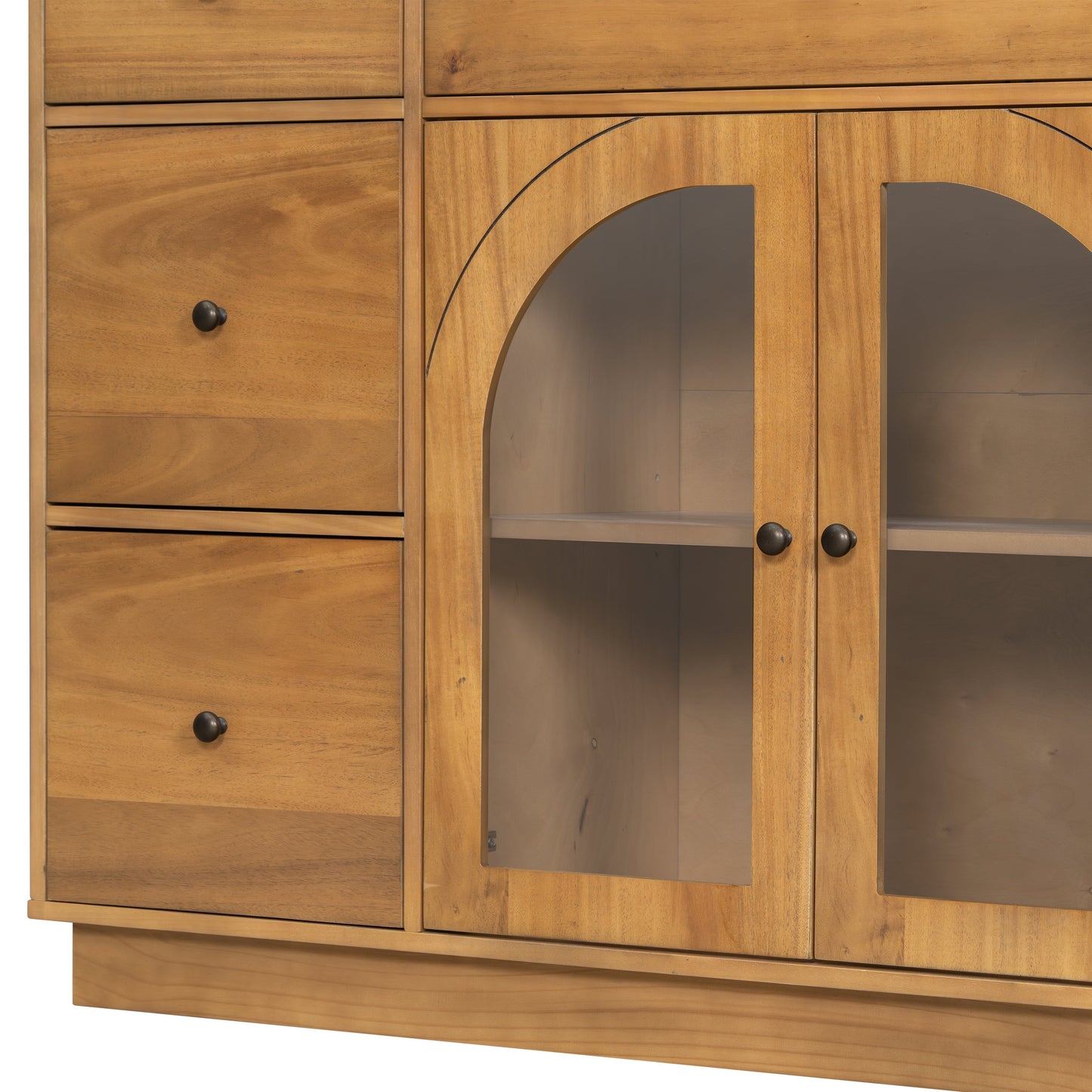 Cabinet with storage in warm oak finish, glass-arched doors, HouseOfZazla on Tampa Home & Garden Store