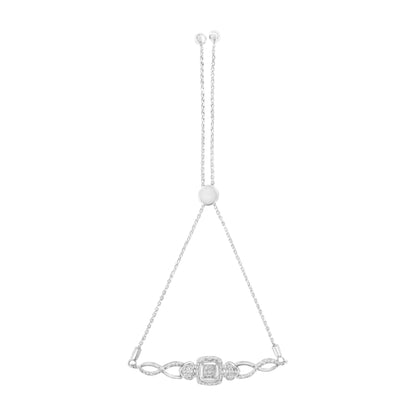 Sterling silver diamond bolo bracelet with cushion-frame centerpiece and ball-end chain on Tampa Home & Garden Store