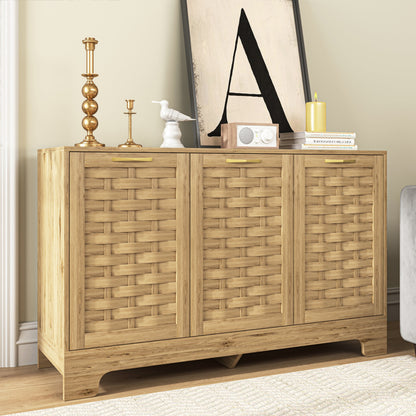 Storage cabinet with 3 doors by HouseOfZazla in natural wood woven panel finish on Tampa Home & Garden Store