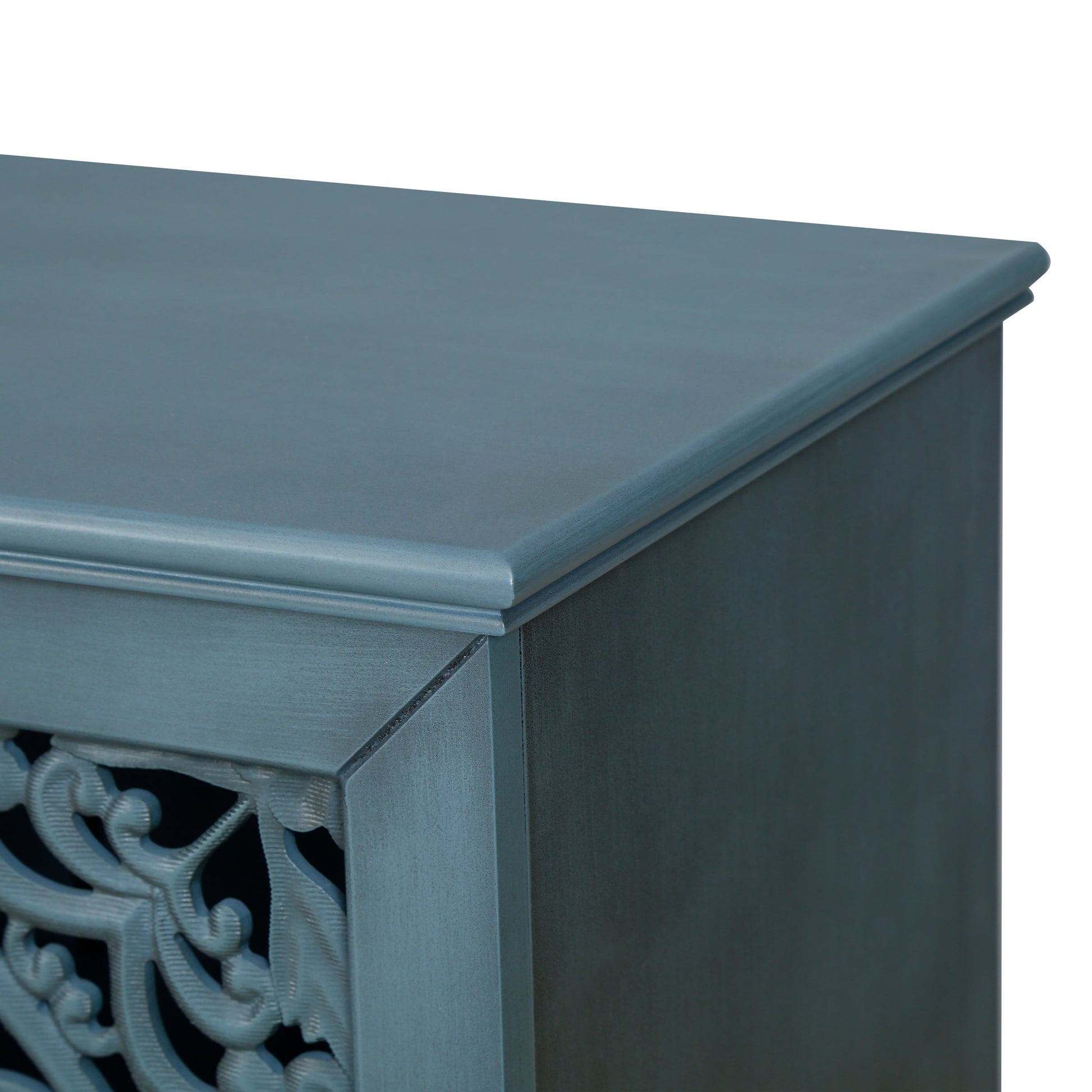 60-inch antique buffet cabinet in blue-gray finish with beveled edges on Tampa Home & Garden Store