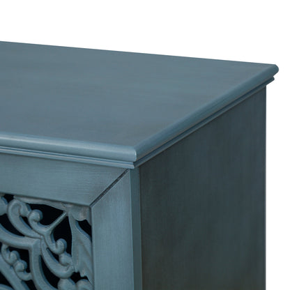 60-inch antique buffet cabinet in blue-gray finish with beveled edges on Tampa Home & Garden Store