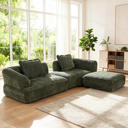 122-inch dark green L-shaped sectional sofa with chaise and high-density foam cushions on Tampa Home & Garden Store