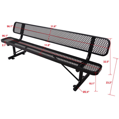 6' Outdoor steel bench with backrest, black powder-coated metal mesh seating, HouseOfZazla on Tampa Home & Garden Store