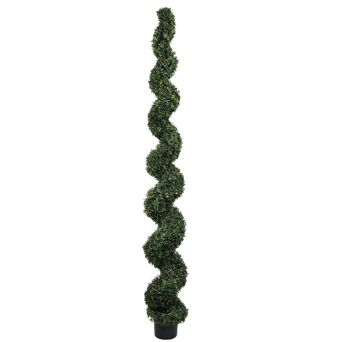 Spiral faux hedge topiary plant by HouseOfZazla in black pot with green leaves on Tampa Home & Garden Store