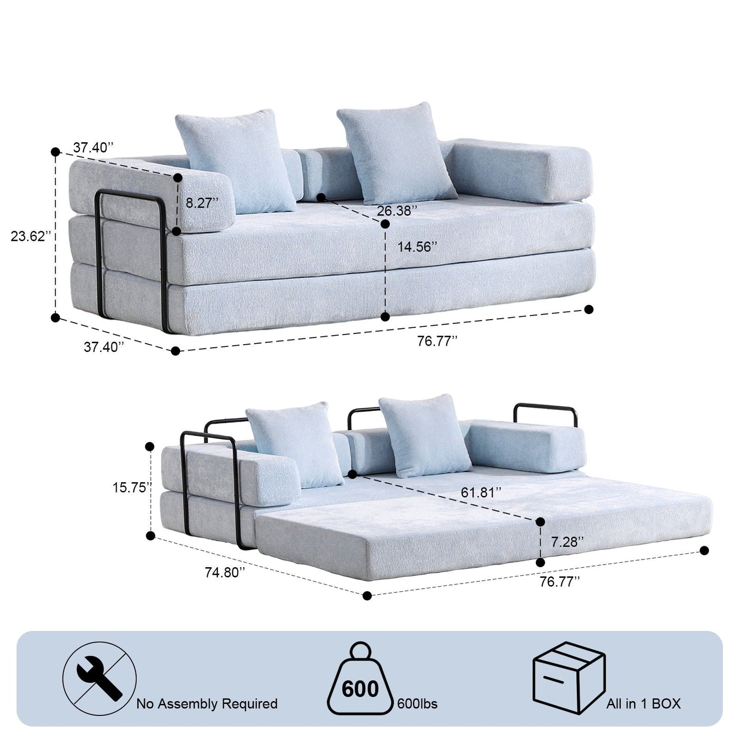 Compact Floor Sofa Bed With A Pillow And Frame