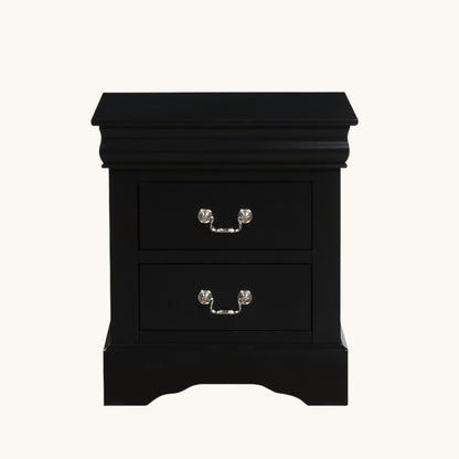 Louis Philippe III Sleek Design Nightstand black with silver curved drawer pulls on Tampa Home & Garden Store