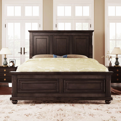 Traditional pinewood king bed frame with tall headboard in rich brown by HouseOfZazla on Tampa Home & Garden Store