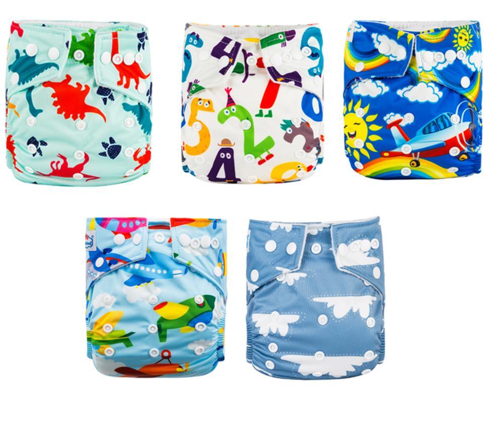 Stevvex pocket cloth diaper set, 5pcs washable nappies with dinosaur and airplane prints on Tampa Home & Garden Store