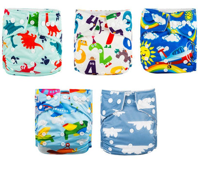 Stevvex pocket cloth diaper set, 5pcs washable nappies with dinosaur and airplane prints on Tampa Home & Garden Store