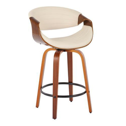 Counter stool HouseOfZazla beige tufted faux-leather, mid-century wood frame with swivel on Tampa Home & Garden Store