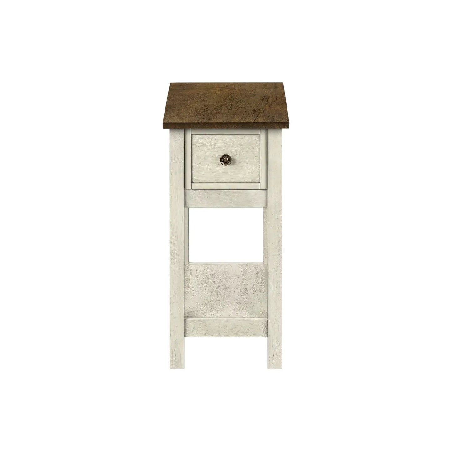 Accent End Table 2-Tier narrow with brown top and white distressed frame, small storage drawer on Tampa Home & Garden Store