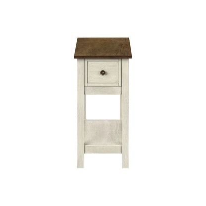 Accent End Table 2-Tier narrow with brown top and white distressed frame, small storage drawer on Tampa Home & Garden Store