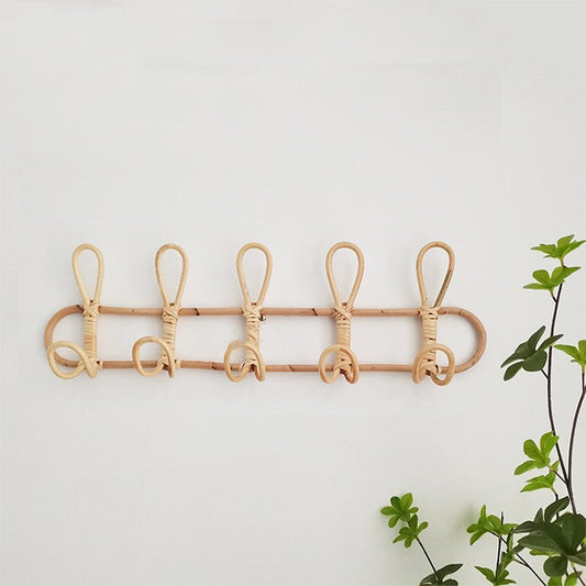 Vintage natural rattan coat hook wall rack with six loops for entryway on Tampa Home & Garden Store
