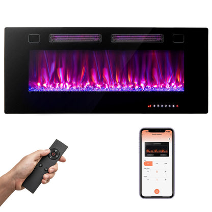 Chimenea eléctrica ultrafina de 42 pulgadas con cristales decorativos y control inteligente por aplicación-42 pulgadas