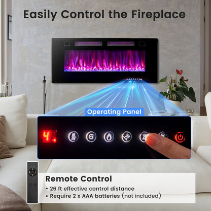 Chimenea eléctrica ultrafina de 42 pulgadas con cristales decorativos y control inteligente por aplicación-42 pulgadas