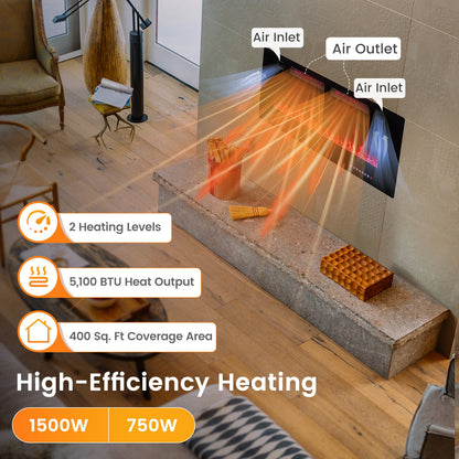 Chimenea eléctrica ultrafina de 42 pulgadas con cristales decorativos y control inteligente por aplicación-42 pulgadas