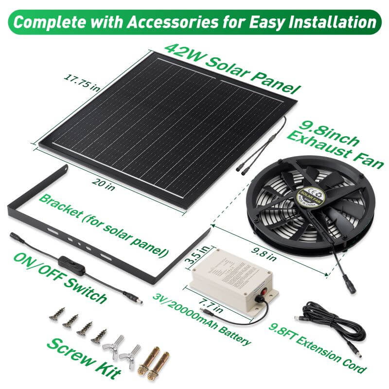 42W Solar Exhaust Intake Fan with Battery - Tampa Home & Garden Store