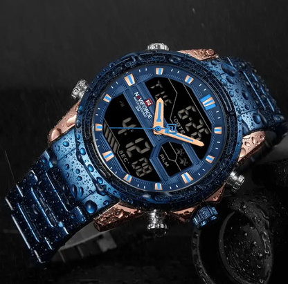 Mens Waterproof Analog Digital Watch Stainless