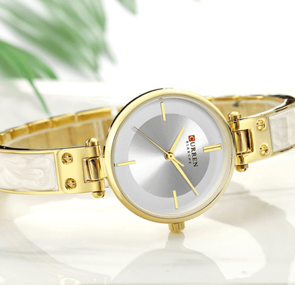 Stevvex womens stainless steel watch with ceramic marble bracelet, gold-tone case and silver dial on Tampa Home & Garden Store