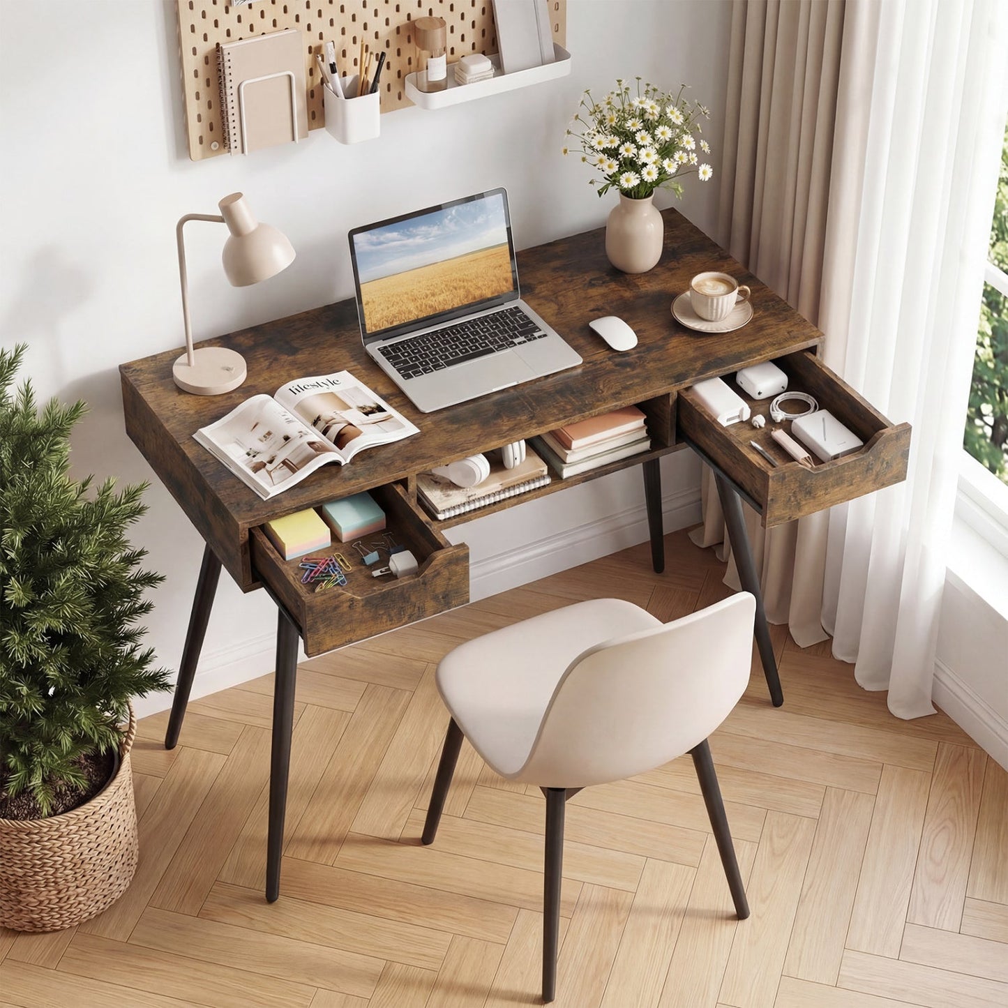 Mid Century Modern Writing Desk with Metal Legs