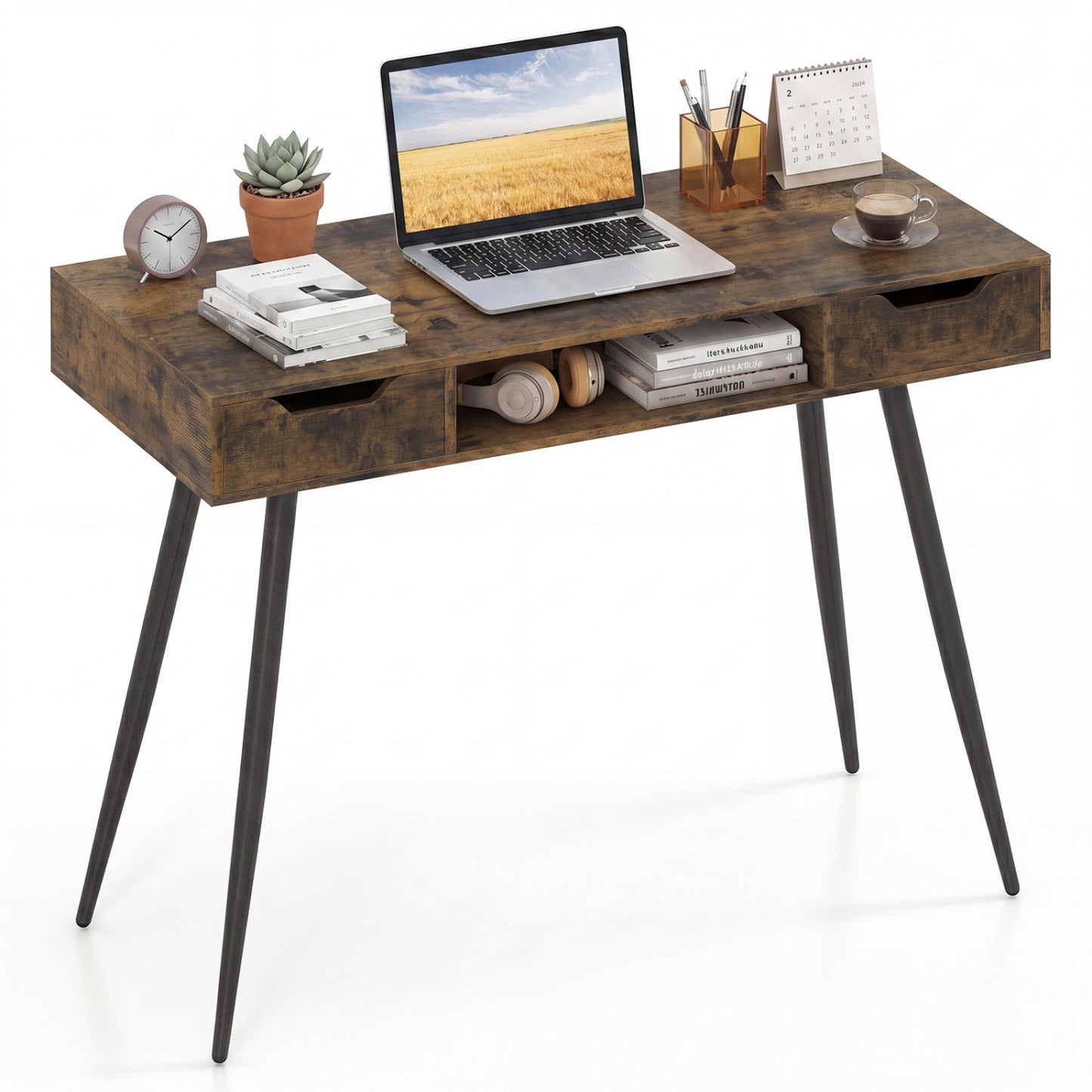 Mid Century Modern Writing Desk with Metal Legs