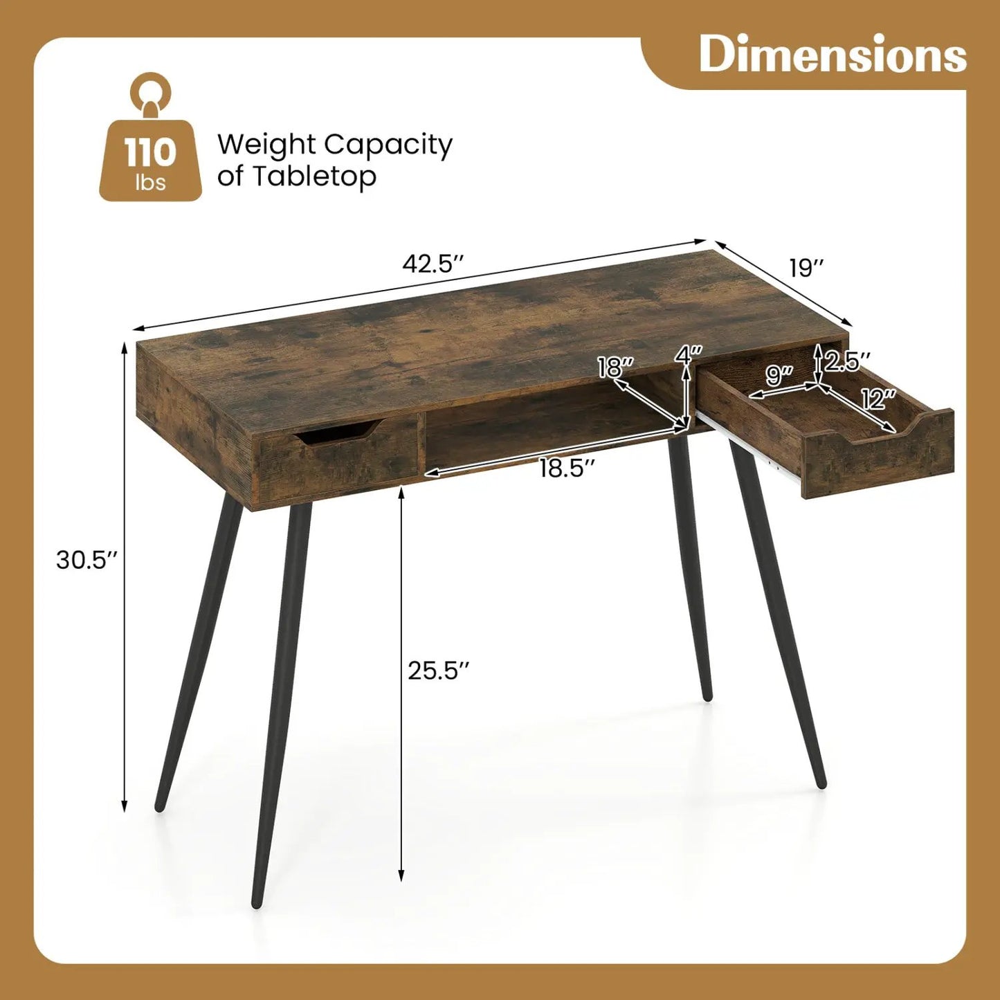 Mid Century Modern Writing Desk with Metal Legs