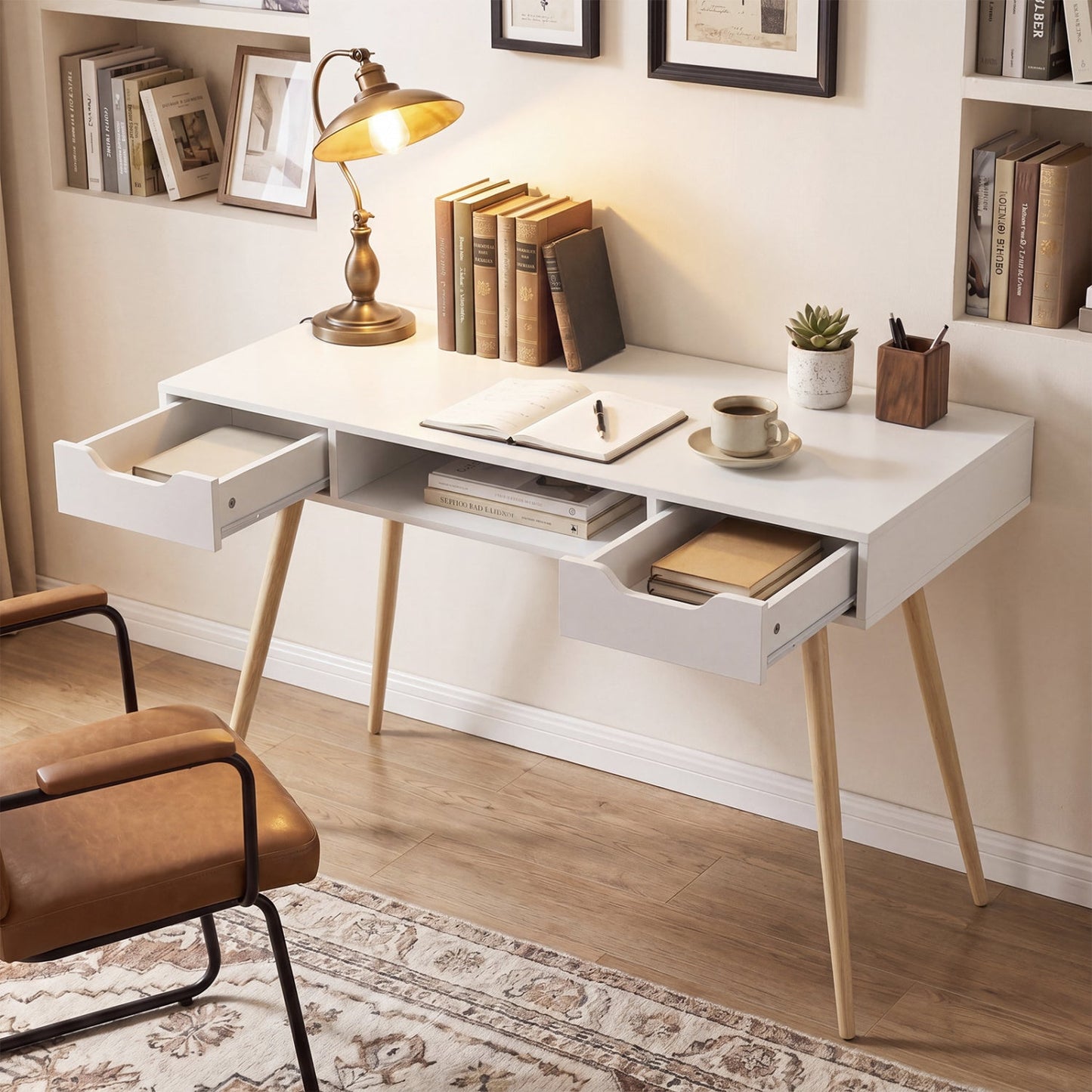 Mid Century Modern Writing Desk with Metal Legs