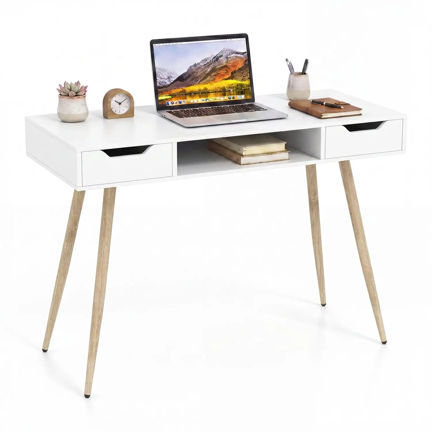 Mid Century Modern Writing Desk with Metal Legs