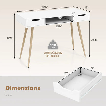 Mid Century Modern Writing Desk with Metal Legs
