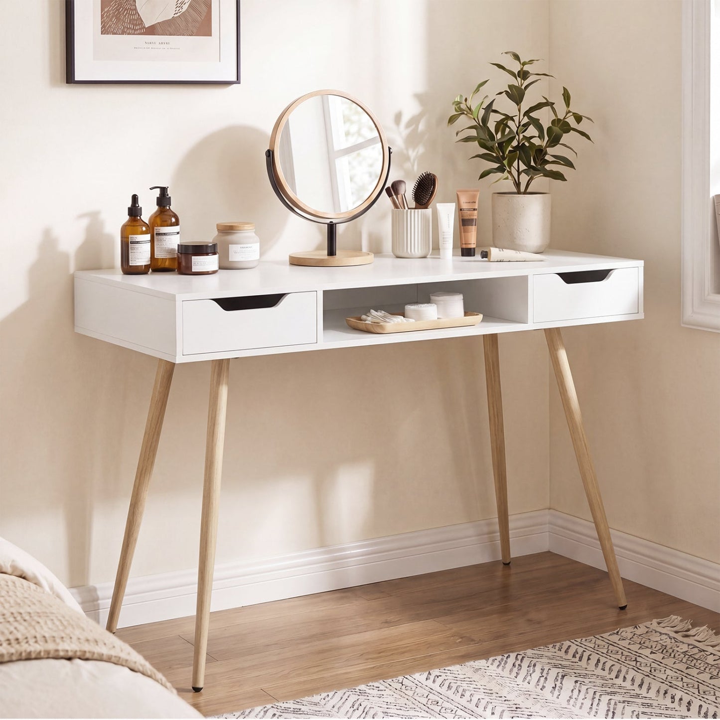 Mid Century Modern Writing Desk with Metal Legs