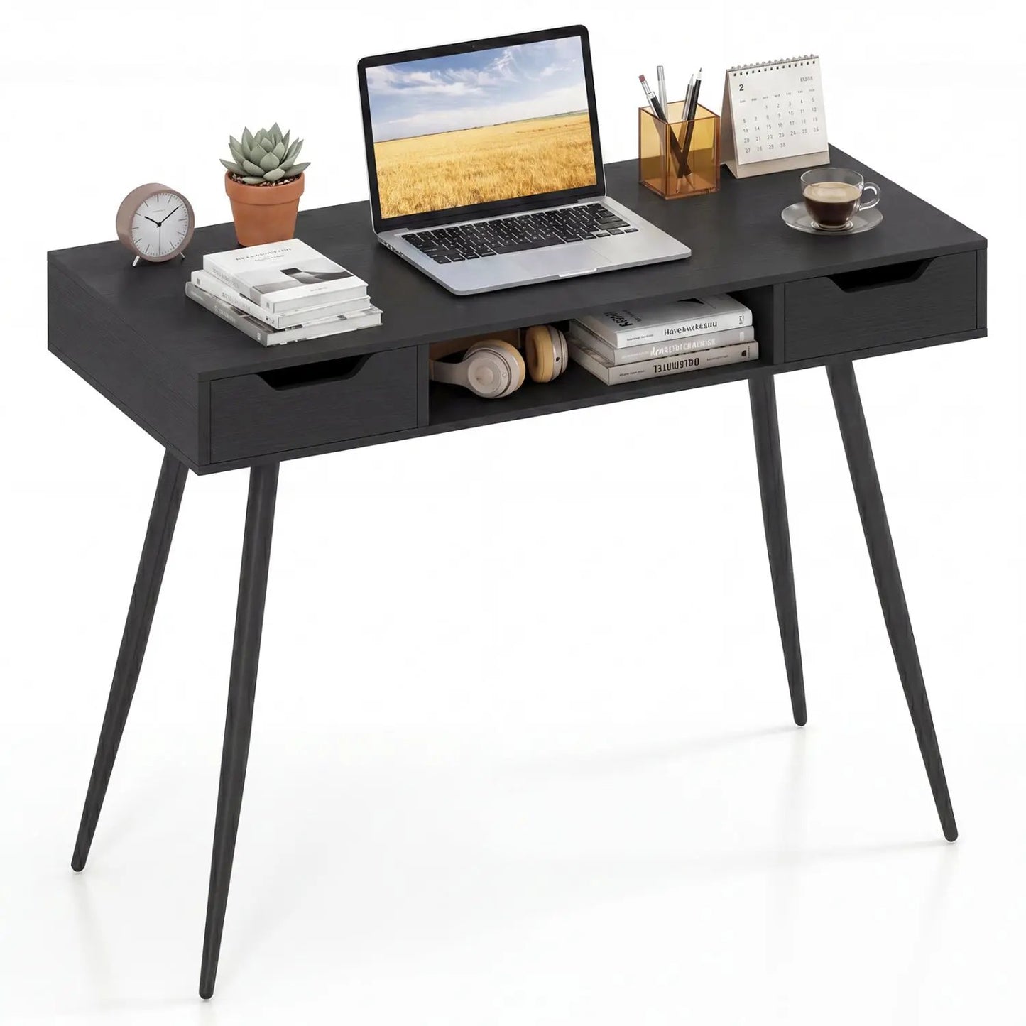 Mid Century Modern Writing Desk with Metal Legs