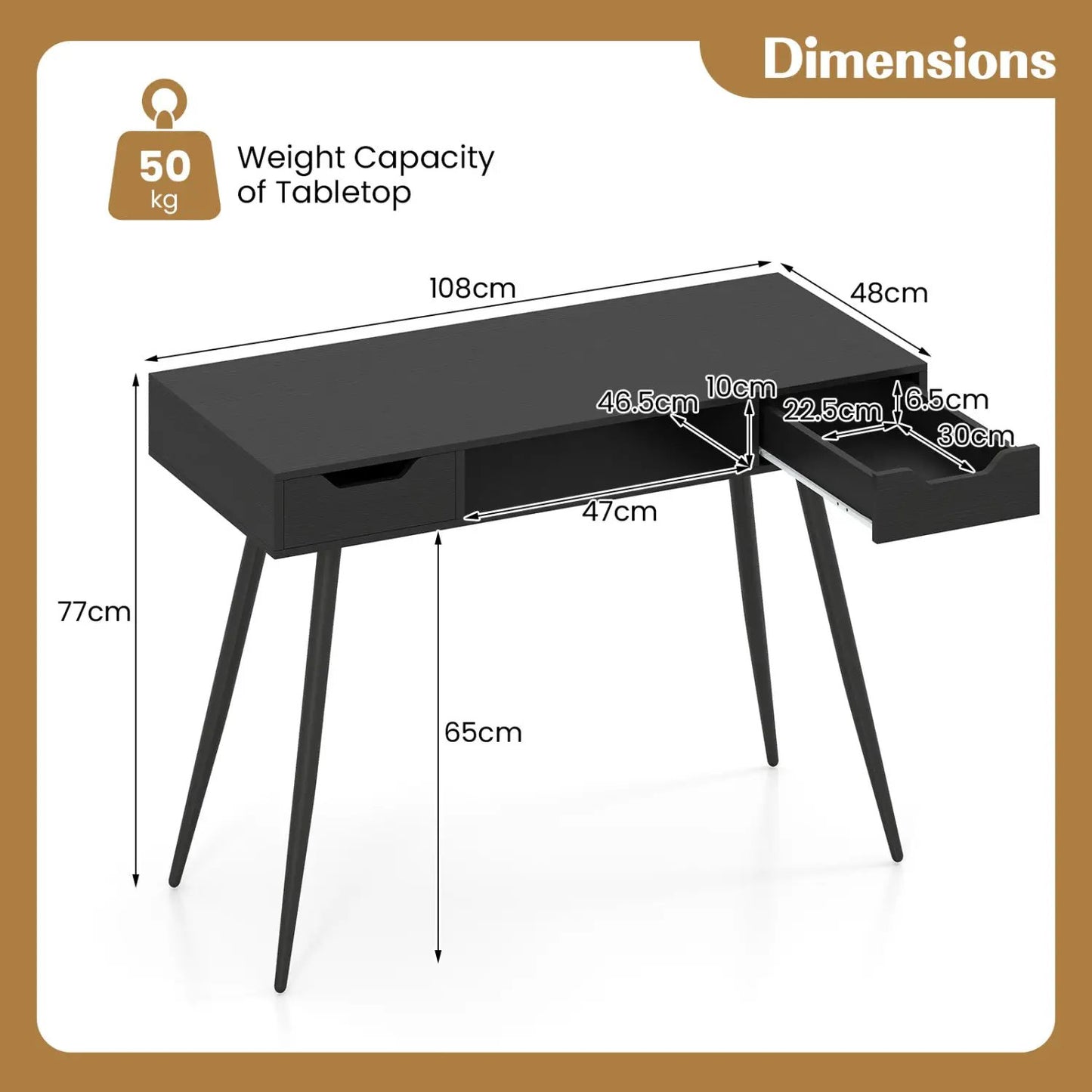 Mid Century Modern Writing Desk with Metal Legs