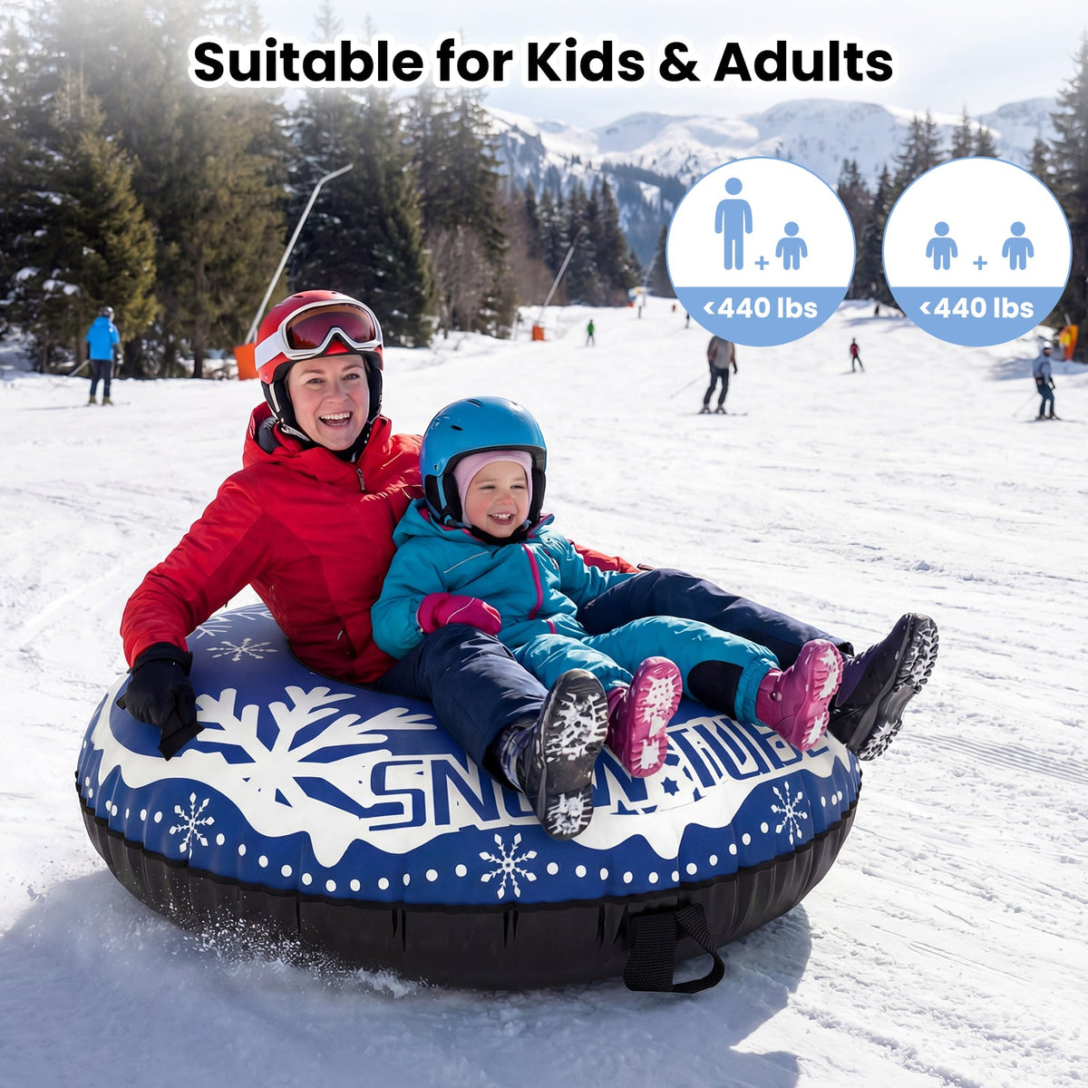 42in blue inflatable snow tube with white pattern; tow strap DirectDeals two riders on Tampa Home & Garden Store