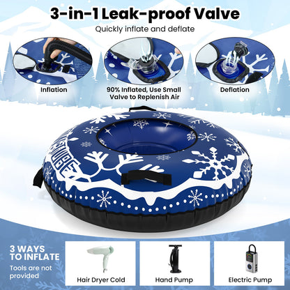 Inflatable snow tube 42in by DirectDeals with detachable tow strap in blue snowflake pattern on Tampa Home & Garden Store