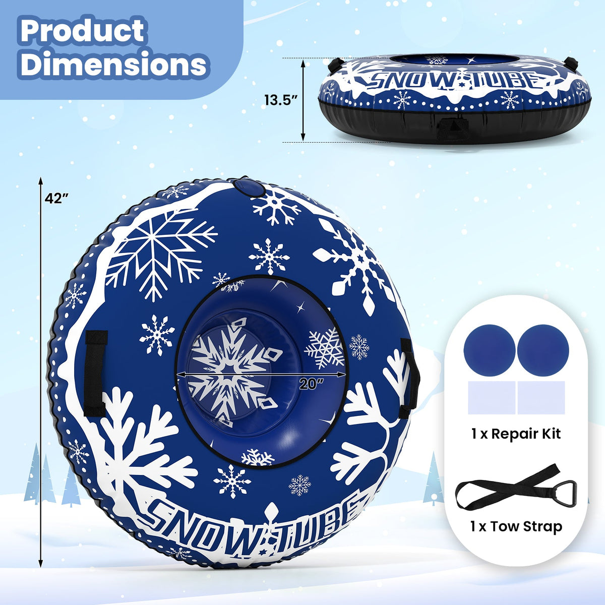 42-inch heavy-duty inflatable snow tube with detachable tow strap snowflake pattern DirectDeals on Tampa Home & Garden Store