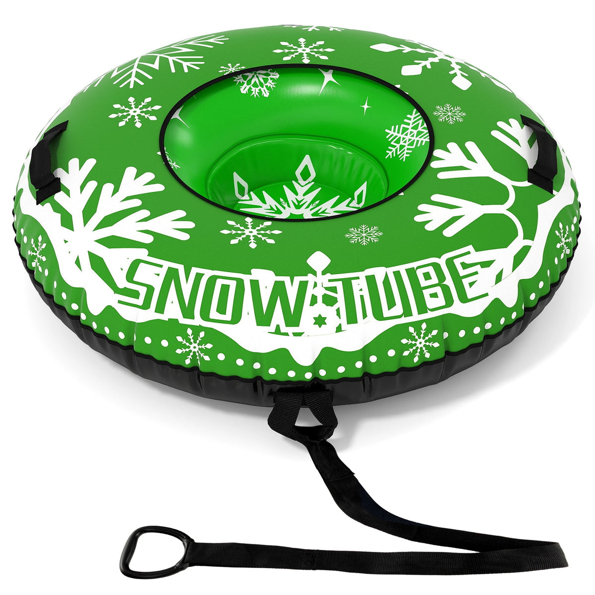 42-inch DirectDeals Snow Tube, inflatable with detachable tow strap, green snowflake design on Tampa Home & Garden Store
