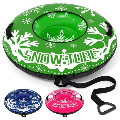 42-inch DirectDeals inflatable snow tube, green with white snowflakes, detachable tow strap on Tampa Home & Garden Store