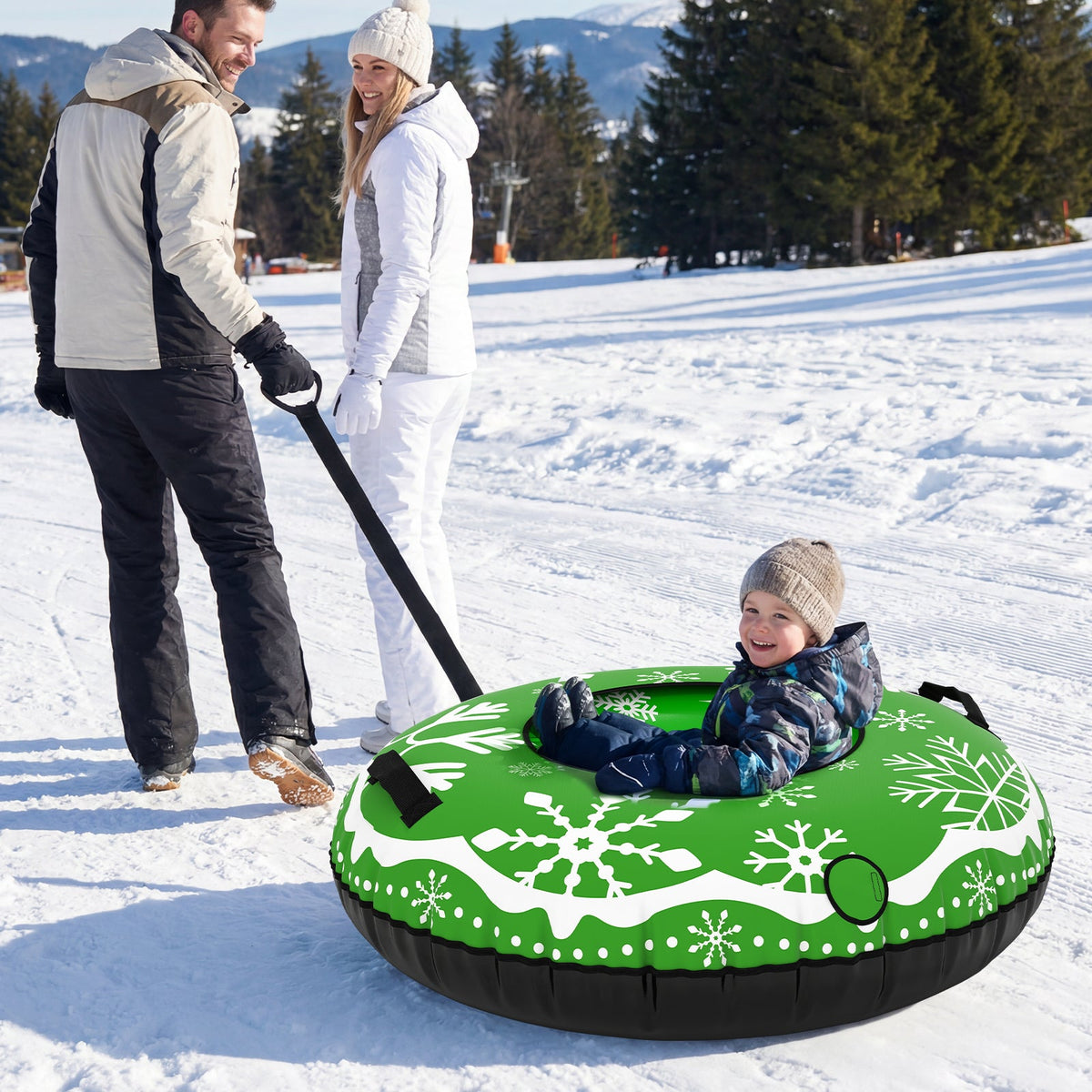42in heavy-duty inflatable snow tube with detachable tow strap, green snow pattern DirectDeals on Tampa Home & Garden Store
