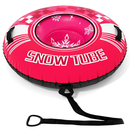 Pink 42in heavy-duty inflatable snow tube with detachable tow strap on Tampa Home & Garden Store