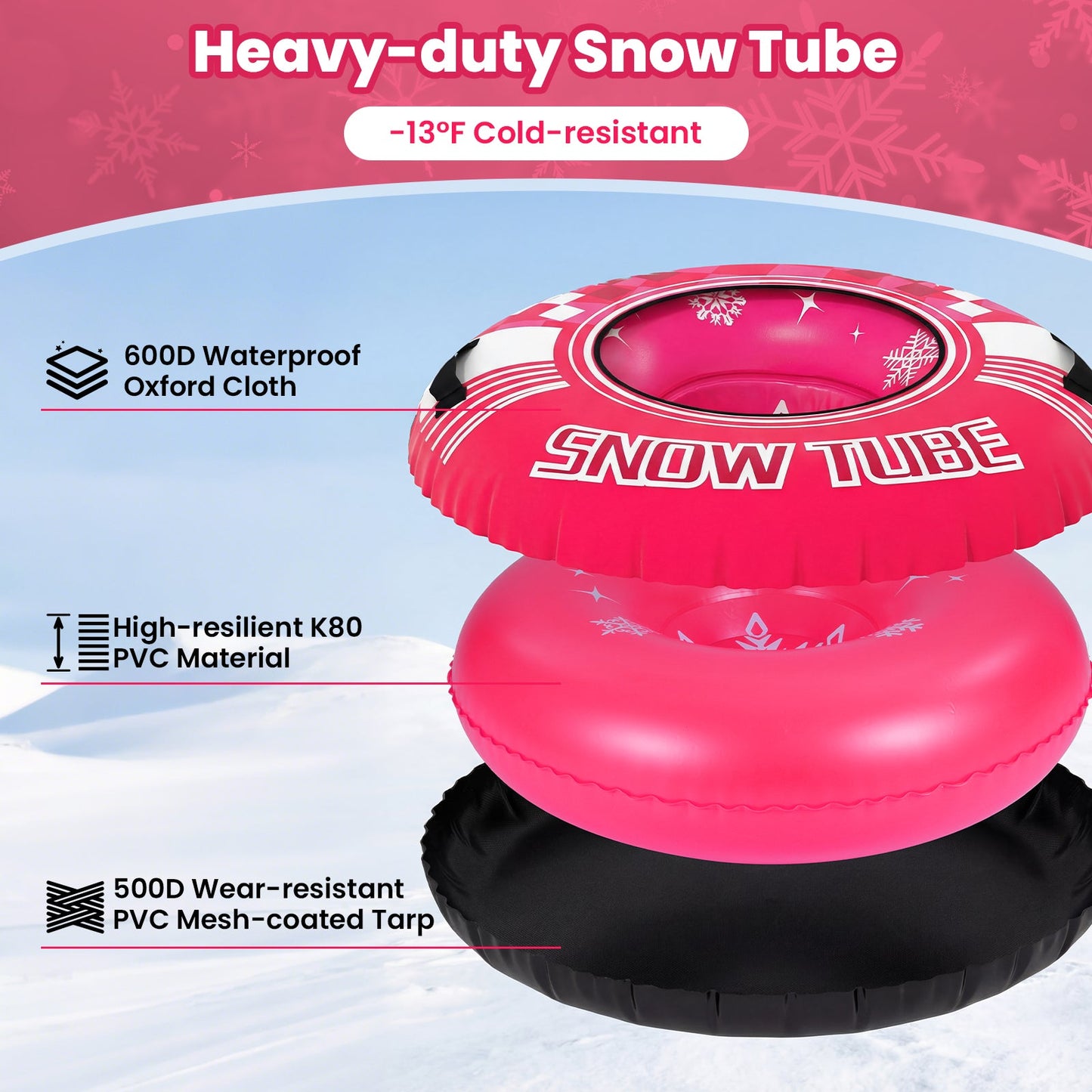 Heavy-duty inflatable snow tube 42in pink DirectDeals with detachable tow strap on Tampa Home & Garden Store