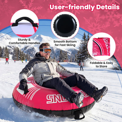 42in heavy-duty inflatable snow tube with detachable tow strap, pink with black bottom on Tampa Home & Garden Store