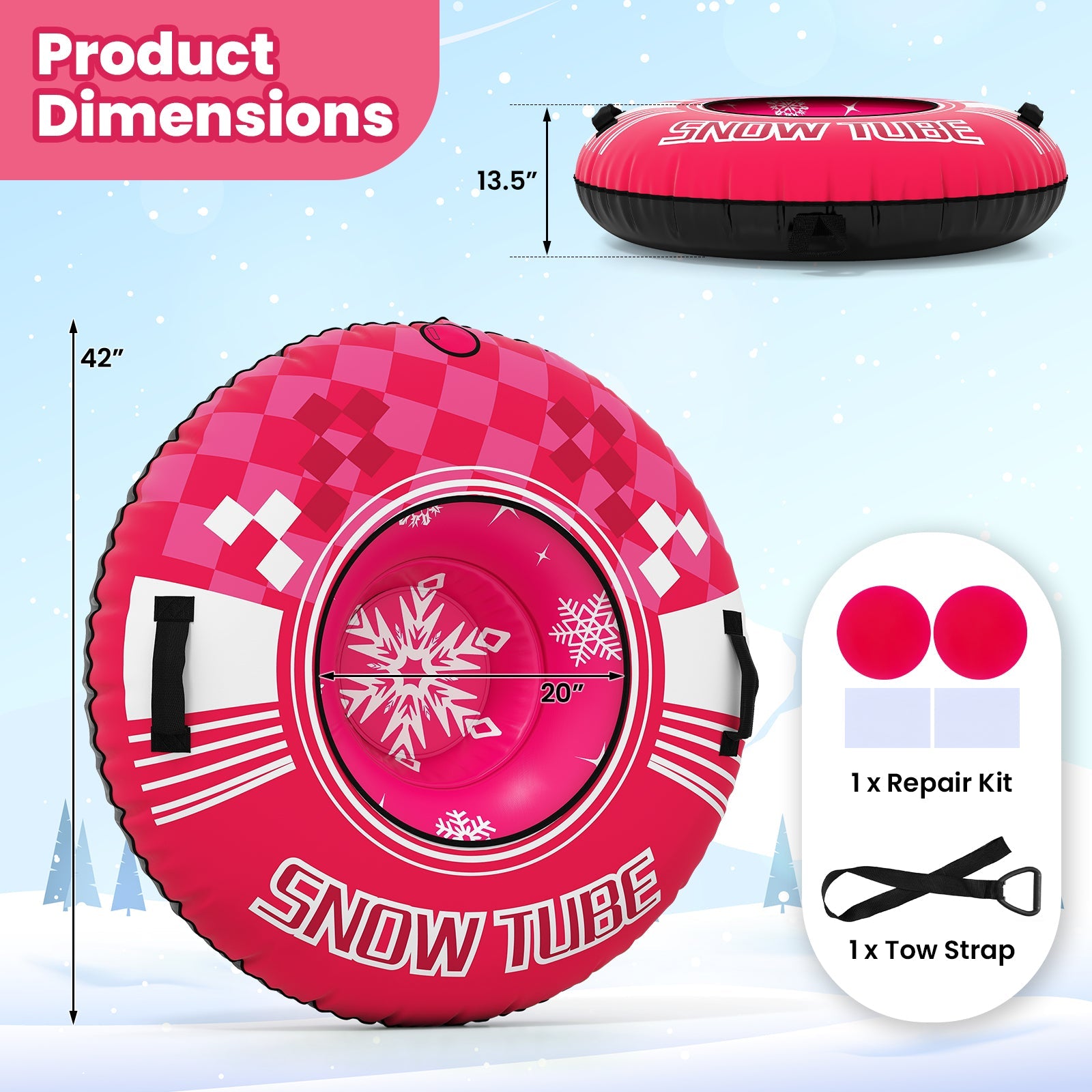 42in pink heavy-duty inflatable snow tube with detachable tow strap DirectDeals on Tampa Home & Garden Store