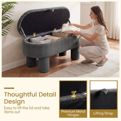 Corduroy Storage Ottoman Bench Foot Stool