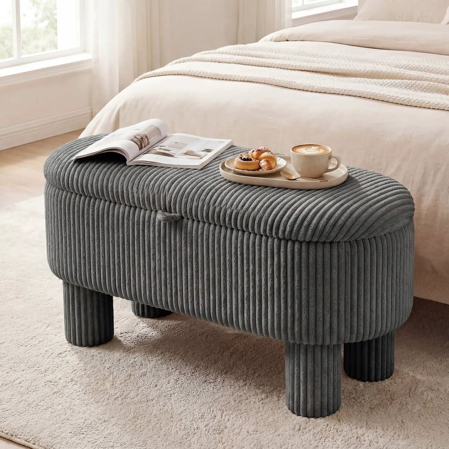 Corduroy Storage Ottoman Bench Foot Stool