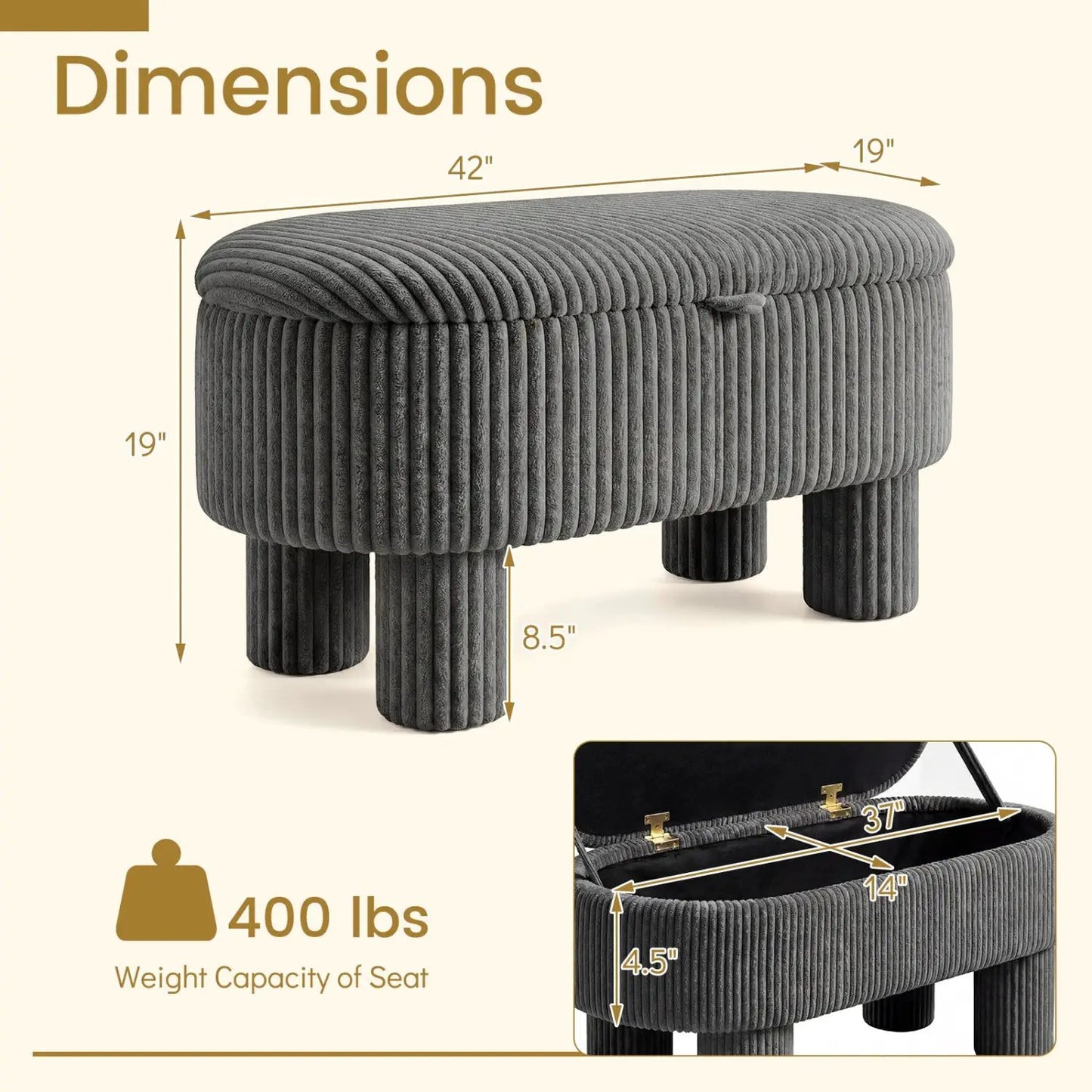 Corduroy Storage Ottoman Bench Foot Stool